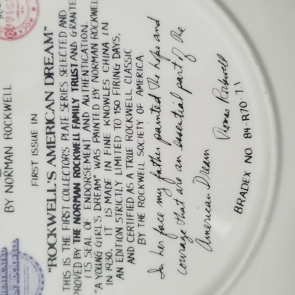 P2a- Knowles Norman Rockwell "A Young Girl's Dream" 1985 LE Collector's Plate - Picture 7 of 9
